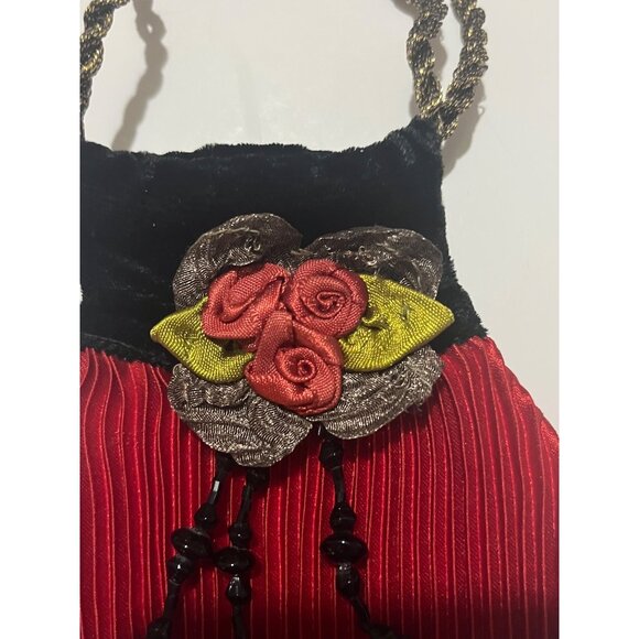 Lot of 2 vintage purses Black ,red and 1 pair of black Lace Fingerless gloves - Picture 6 of 12